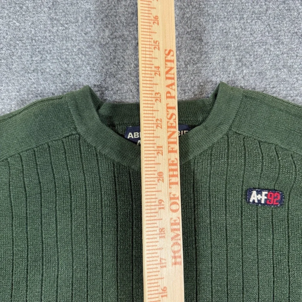 Abercrombie Fitch Sweater Mens Large Green V Neck Ribbed Y2K Classic Long Sleeve
